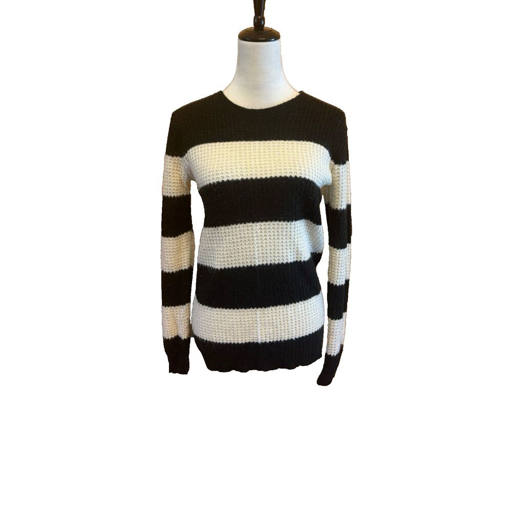 Joe Fresh Sweater Womens PS Petite S Black White Striped Wool knit pullover